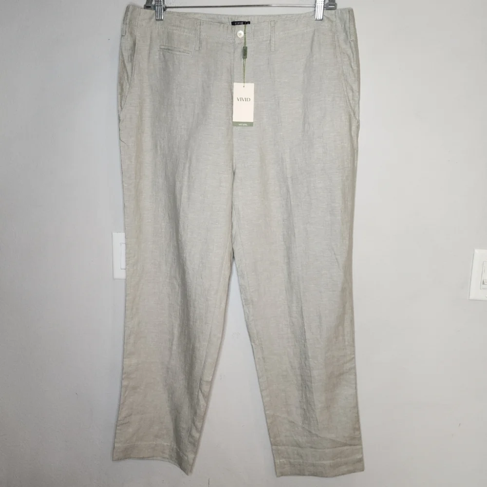 NWT Vivid 100% Linen Light Green Pants Size 40‎